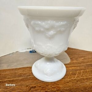 Vintage E. O. Brody Embossed Decorative Milk Glass Pedestal Vase/Candy Vessel